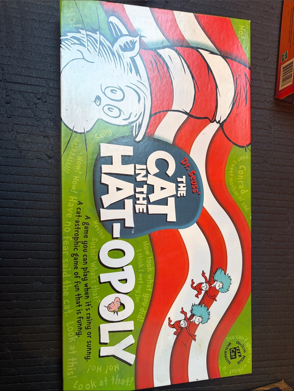 Monopoly - Dr. Seuss Cat in the Hat-Opoly Game Box - Red, White & Green like new